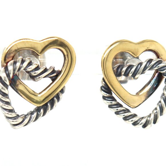 David Yurman 2 tone double heart stud earrings - Picture 2 of 3
